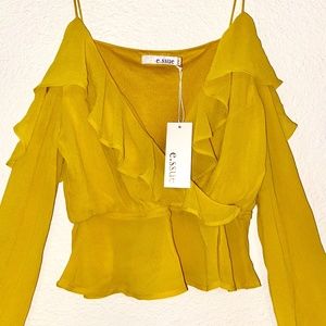 Yellow Cold Shoulder Boho Blouse